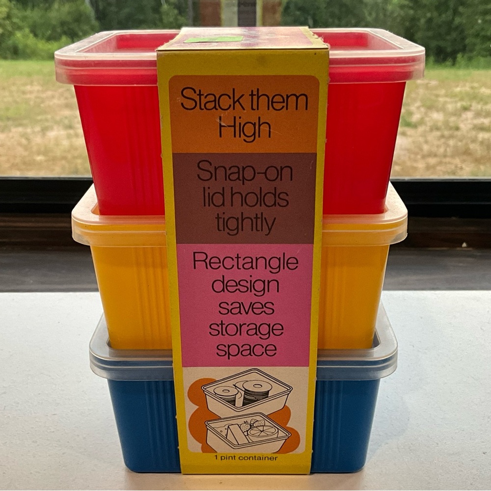 Vintage 1975 NOS Goody Handi Boxes Storage Red Yellow Blue